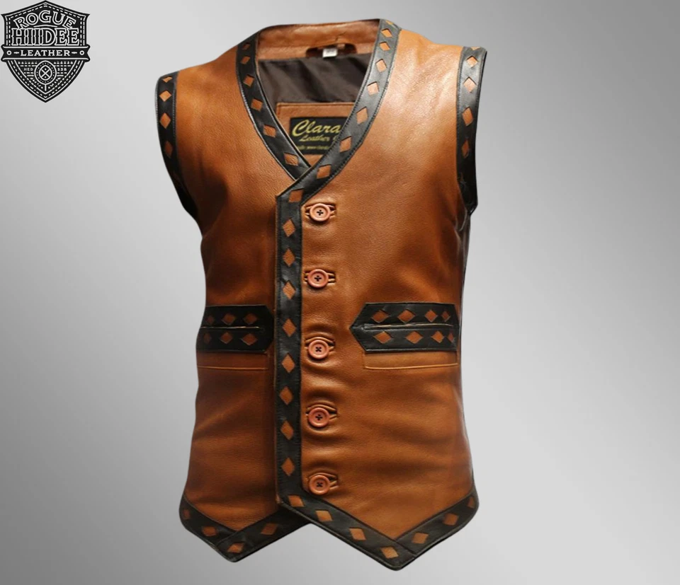 Chaleco de cuero de la película The Warriors para hombre Chaqueta de motociclista Cuero genuino Conjunto de disfraces Foto 4 de 4