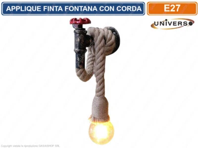 UNIVERSO APPLIQUE PORTALAMPADA VINTAGE A PARETE FORMA DI FONTANA E CORDA CON ATTACCO E27