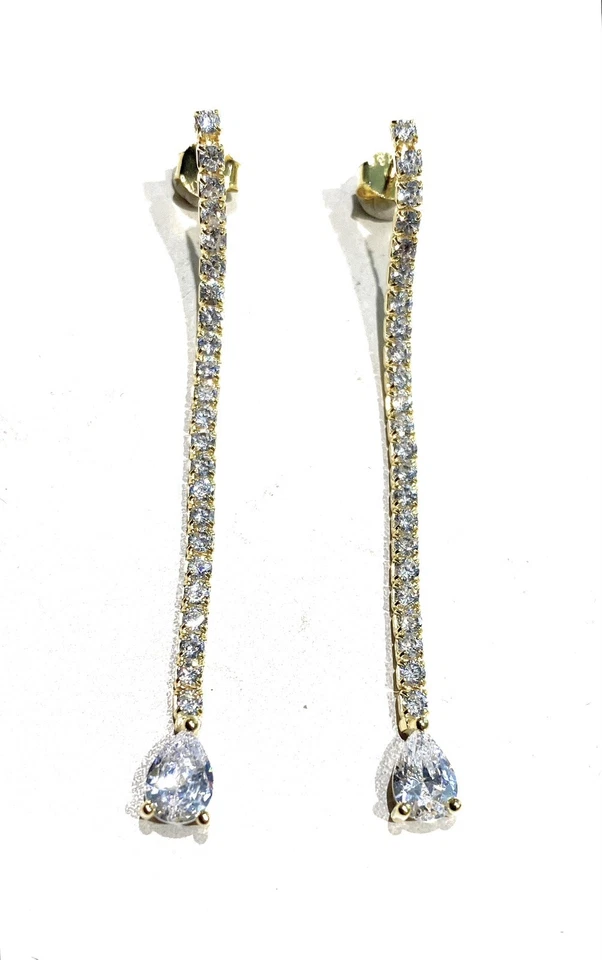 Orecchini Tipo Tennis in Argento 925 – Galvanica Oro Giallo, Zirconi Bianchi - Immagine 3 di 3