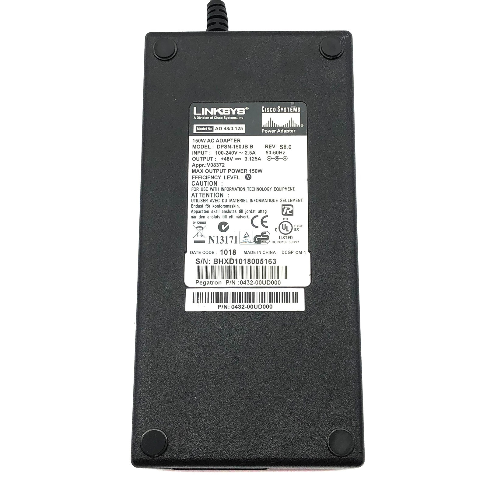 OEM Linksys Cisco 150W AC Adapter DPSN150JB B +45V 3.125A Power Supply