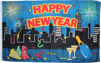 Bandiera USA 3x5 Piedi – Happy New Year City Celebration Con Fuochi D'artificio