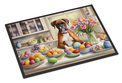 Boxer Fawn/White 2 Decorating Easter Eggs Doormat