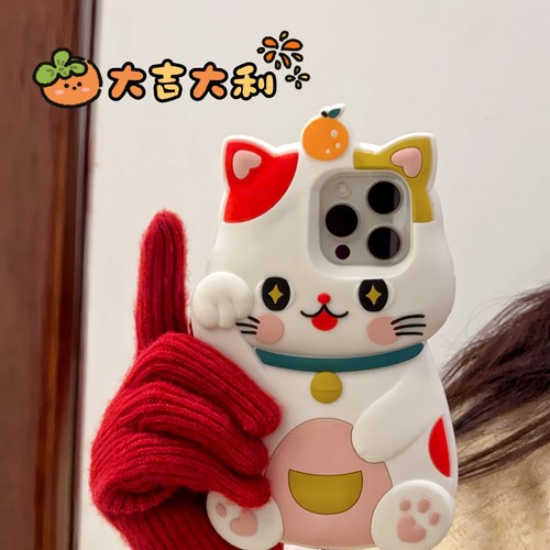 3D Lucky Cat For iPhone 16 15 14 Pro Max 13 Cartoon Phone Case Hot Soft Silicone - Zdjęcie 7 z 14