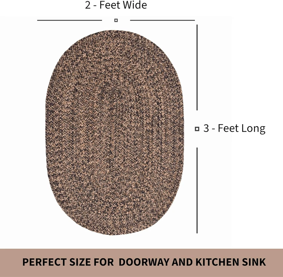 Alfombra trenzada negra/dorada - Alfombrilla de puerta de entrada - Kit de granja interior exterior de 2X3 pies Foto 2 de 4