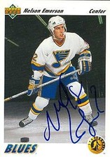 Nelson Emerson autographed Hockey Card (St. Louis Blues) 1991 Upper Deck #445