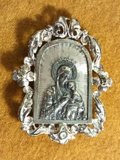 Antique Sterling Silver Repousse Madonna and Child Pendant Victorian 30g