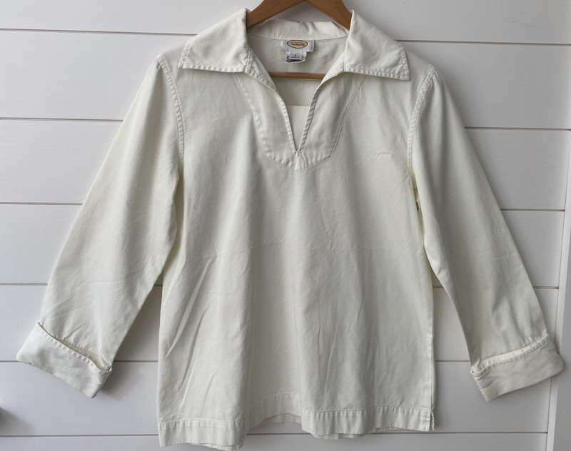Talbots Long Sleeves Collared Split V-Neck Side Slits Tunic Popover Cream Sz 8