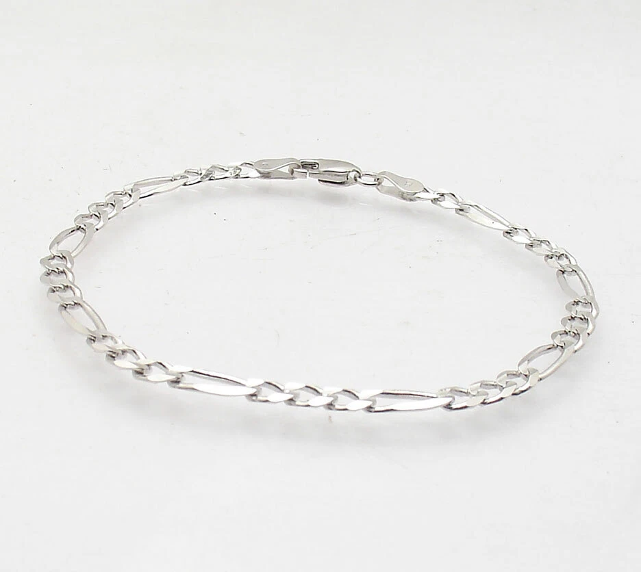 3.8mm Classic Royal Figaro Link Bracelet Real Solid 14K White Gold QVC 7" 8" - Image 2 of 4