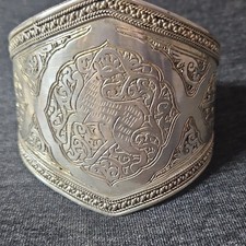 Engraved Tribal Silver Cuff Bracelet Ethnic Handmade Sizable Unisex
