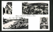 Postcard of Sch�nstatt, town view and Rhine section, church with altar