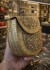 Gold Kundan Handcrafted BridalClutch Bag Luxury Evening Wedding Designer Bag
