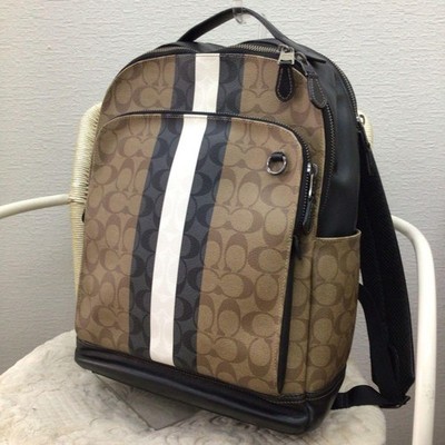 Coach Signature 5569 Rucksack Backpack Schwarz Khaki PVC Leder 32 cm aus Japan