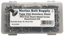 Type 316 Stainless Steel Phillips Drive Oval Head Sheet Metal Screw Kit-Marine