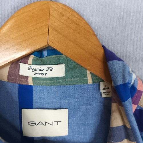 Gant Madras Mens Size L Check Cotton Regular Fit Short Sleeve Shirt - Picture 4 of 7