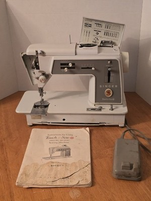 Vtg Singer Touch & Sew 600 Sewing Machine Tested Works w/ Manual Table Hinges