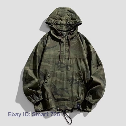 Men 100% Cotton Camouflage Jacket Army Green Pullover Pocket Coat Top Shirt - Picture 6 of 10