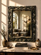 MONUMENTAL LARGE ORNATE Mirror Wall Hanging Resin Baroque Style 71.5x55.5cm