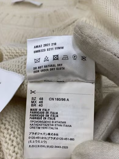PRADA 20AW Cashmere Blend Logo Crew Neck Sweater/ Size 48/ Wool/ White/ UMB223 S thumbnail 6