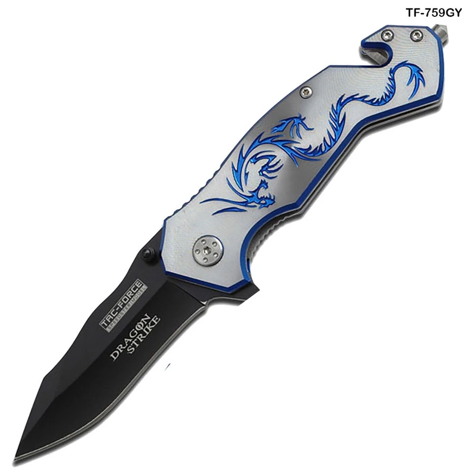 Tac Force Folding Pocket Knife New Grey Dragon Strike Rescue Linerlock TF-759GY - Image 3 of 3
