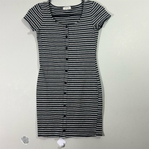Heart & Hips Women's S Black Striped Button Down Bodycon Mini Dress