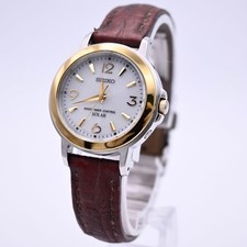 SEIKO 3B51-0AP0 Radio wave control Women Solar Qz White Gold Watch - Rank B