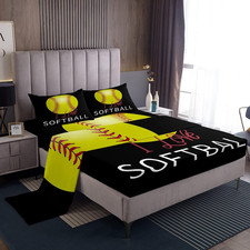 Softball Bed Sheet Set for Kids - 4PC Microfiber Queen Size Bedding