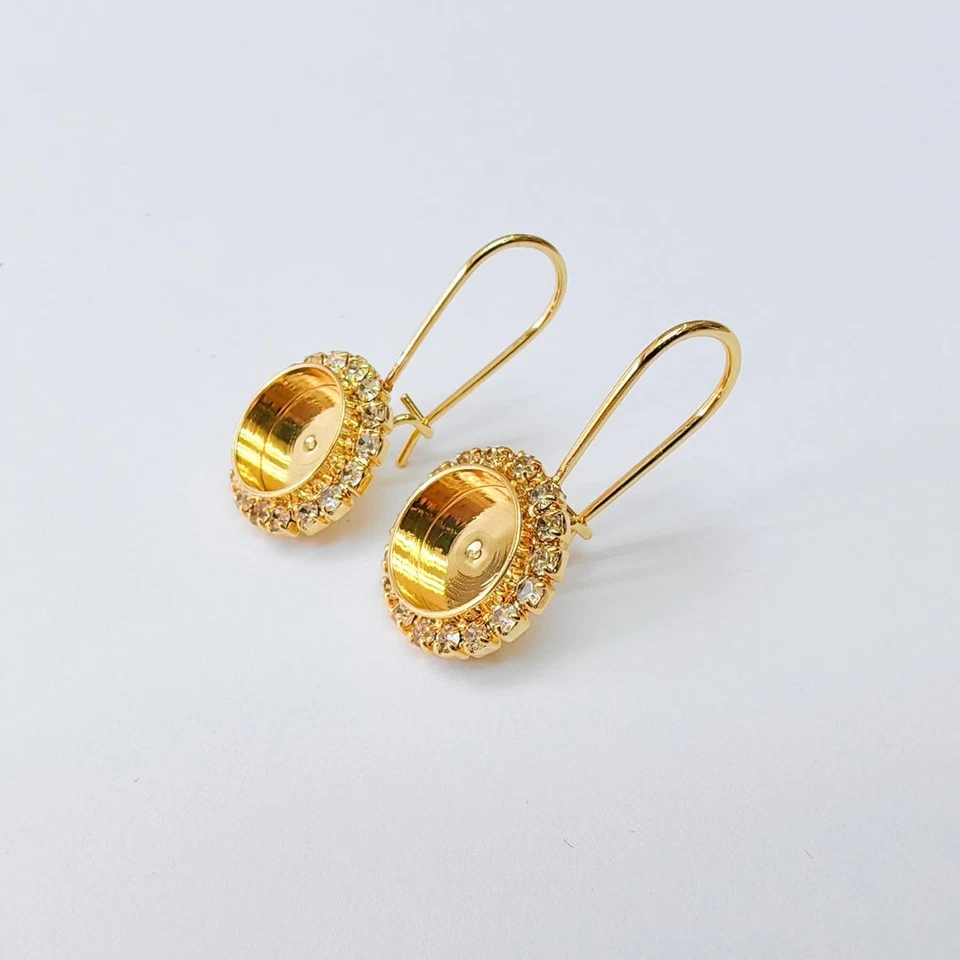 2 件套水晶钩耳环,边框空白,24k 镀金 10 毫米耳环 37400 — 第 4/4 张图片