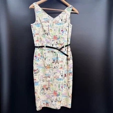 Vtg David Meister tres jolie Paris Print Dress Sz 10 French Style Blogger France