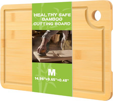 Bamboo Cutting Boards for Kitchen 14.9" X 9.6", Reversible Wood Cutting Board wi