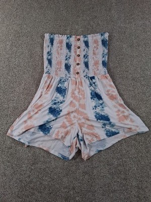 Full Circle Trends 2X Womens Romper Pink Blue Tie Dye Strapless Polyester Blend