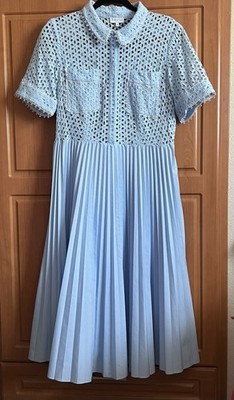 Claudie Pierlot Paris Blue Pleated Dress With Embroidered Top Size 42 Lining