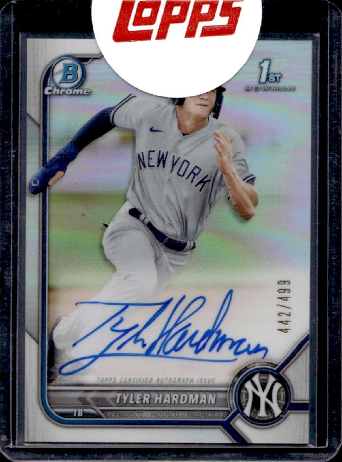 2022 Bowman Tyler Hardman Chrome Auto 1st Refractor #442/499 Yankees