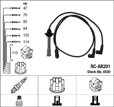 IGNITION CABLE KIT 0520 FOR ALFA ROMEO AR01911/01648/01646 2.5L AR61501 3.0L 75 - Image 2 of 4