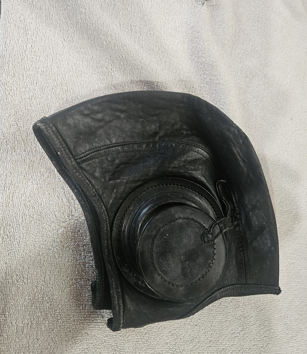 Vintage USN Military U.S. Navy Black Leather Flight Deck Crew Cap