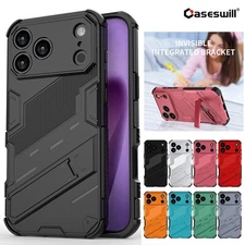 For iPhone Air 17 16e 16 15 14 13 12 11 Pro Max Slim Armor Stand Hard Case Cover