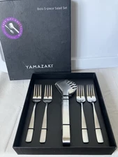 New in Box Yamazaki BOLO Silvertone Stainless 5 Piece Salad Set Server 4 Forks
