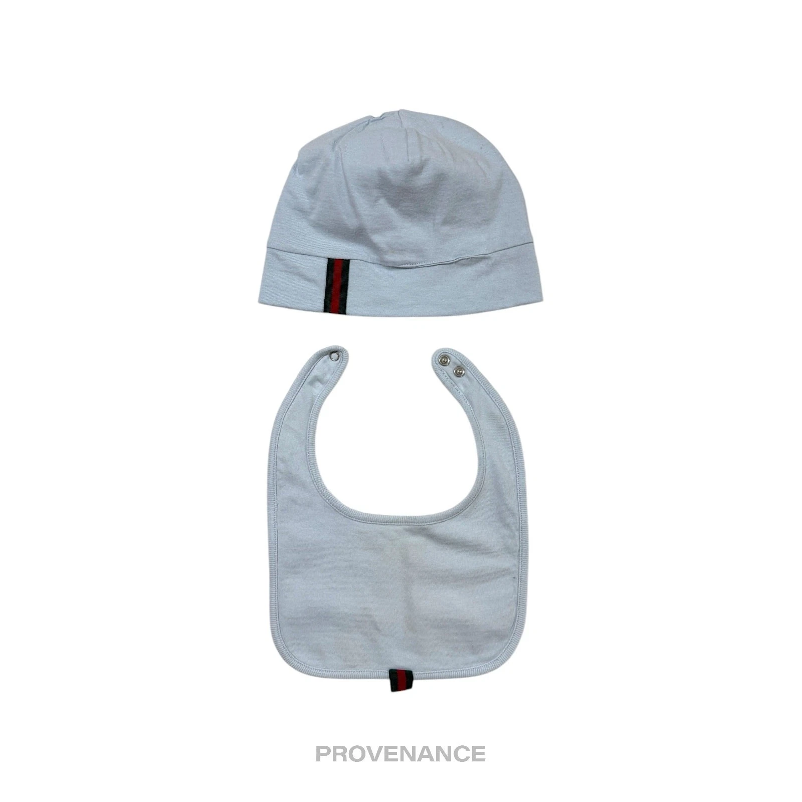 🔴 Gucci Web Baby Hat and Bib Set - Powder Baby Blue 3/6m