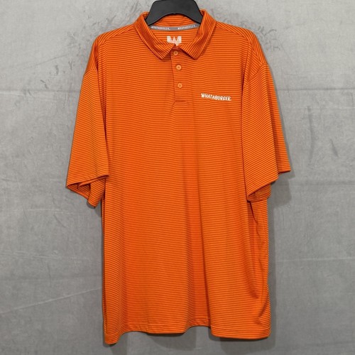 Whataburger Polo Shirt Men's 2XL Orange Striped Polyester Embroidered Logos - Picture 2 of 11