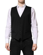 Dolce & Gabbana Black Wool Dress Formal Men Waistcoat Men's Vest Authentic