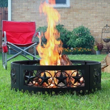 36 in Four-Star Cut-Out Wood Burning Fire Pit Ring with Poker by Sunnydaze
