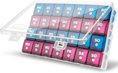 YAKLIM Tablettenbox Monat 28 Tage Pillendose, Medikamentenbox mit 7 Fächer für 4 W