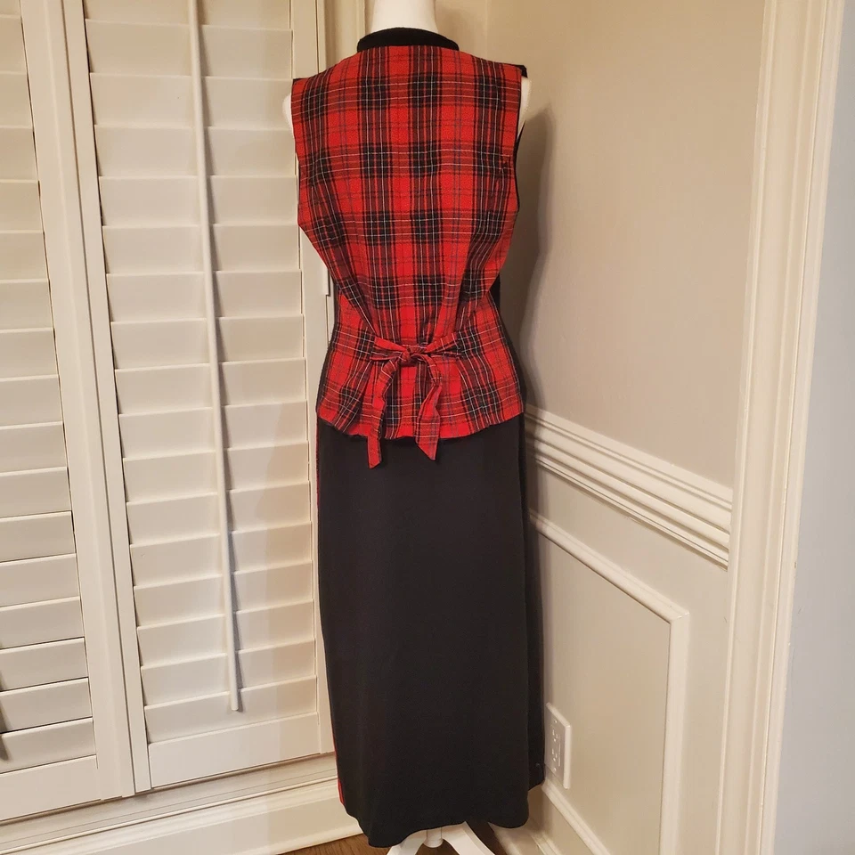 DE COLECCIÓN Ojo de Águila Negro Rojo Cuadros Tartán Falda y Chaleco Mezcla de Lana Conjunto de 2 piezas S-M Foto 2 de 4