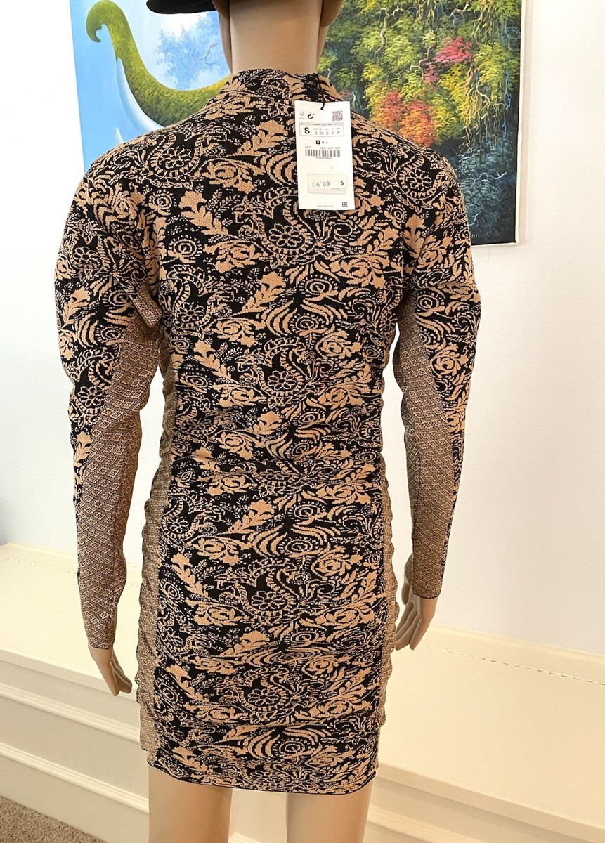 DIESEL オレッシミニスカト ORESSYA152430JHAN 377A ZARA CARAMEL DRAPED JACQUARD KNIT LONG SLEEVES MINI DRESS