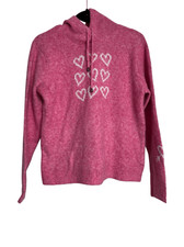 Cupcakes and Cashmere Sweater Womens Medium Pink White Hooded Heart Heather NWT