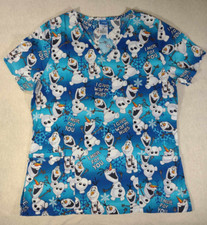 Disney Olaf I Give Warm Hugs I Melt For You V-Neck Scrub Top Size Medium
