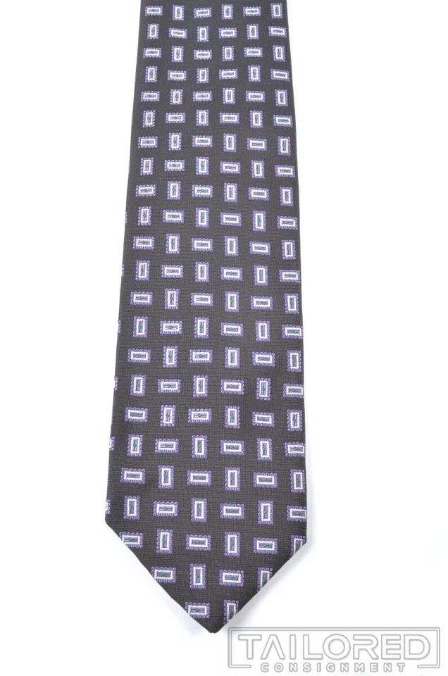Corbata de lujo LEONARD LOGSDAIL negra geométrica 100 % seda para hombre - 3,50" Foto 2 de 4