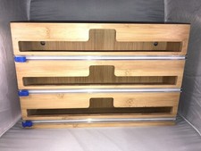 Plastic wrap tin foil wax paper dispenser w cutter 3 slot kitchen organizer G