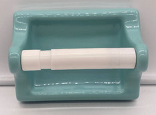 Vintage Toilet Paper Holder Turquoise Aqua Blue Bathroom Tile In Mount Ceramic