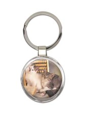 Cat : Gift Round Keychain Pet Animal Kitten White Cute Feline Pets Lover Mom
