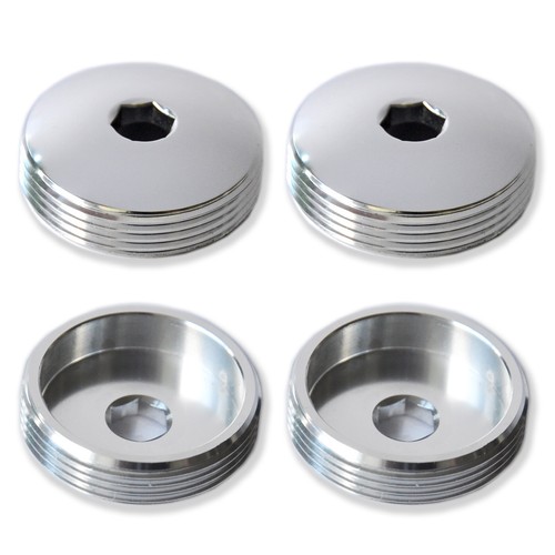 Pair x2 of Polished Aluminium Crank Arm Dust Caps Chain Set Covers - Picture 2 of 4